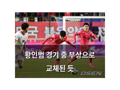 황인범 경기 중 부상으로 교체된 듯