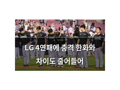 LG 4연패에 충격 한화와 차이도 줄어들어